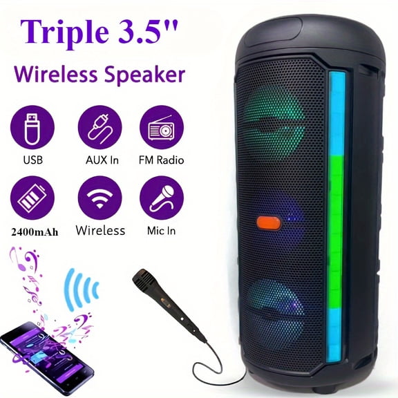 Portable 5000W Wireless Subwoofer with Lights & Mic | TWS/TF/USB/AUX | Long Battery for Party, Camping, Home Theater