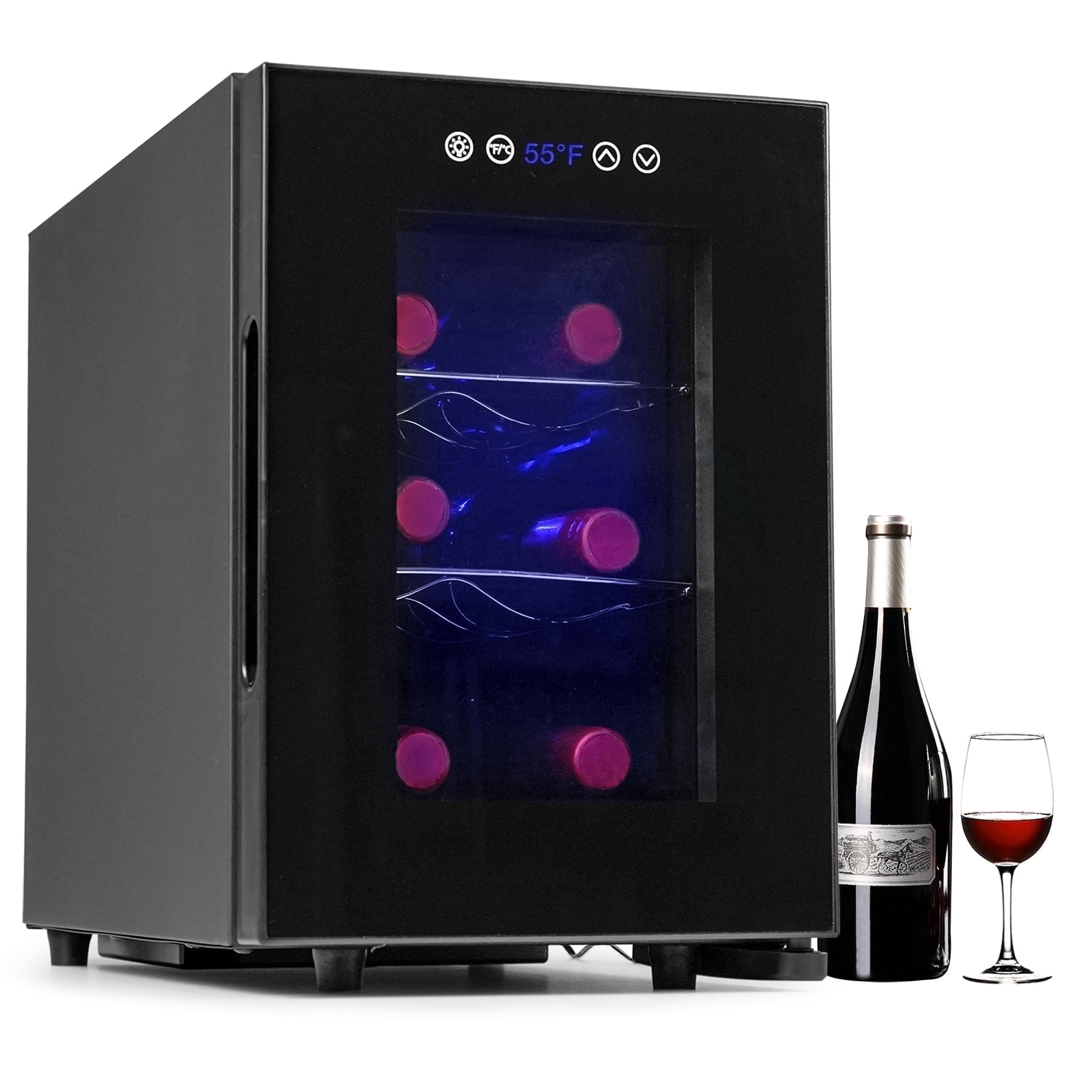 IceBlue Portable 6-Bottle Wine Cooler, Drink refrigerator,Digital Temperature Control(10-18°C) ,LED Screen, Car and Home Use