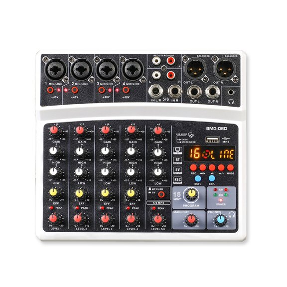 Portable 6 Channel Audio Mixer Mixing Console USB Interface Sound Card with 99- 48V Phantom Power US Plug