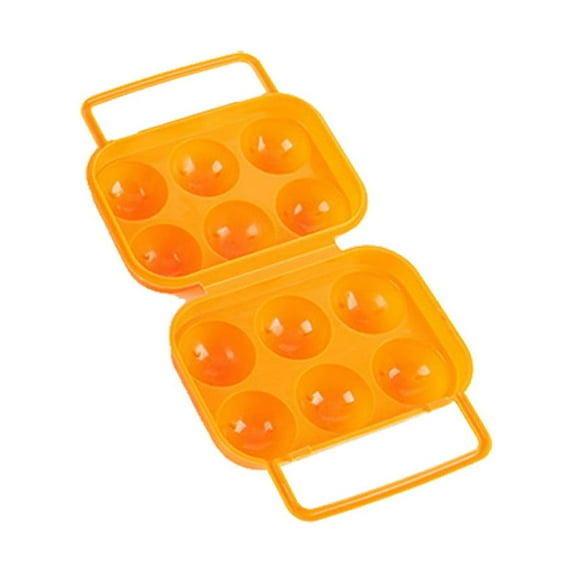 Portable 6 Eggs Plastic Container Folding Storage Box with Handle, Lightweight Compact Case for Egg Protection, Kitchen & Picnic Use, Orange/Green