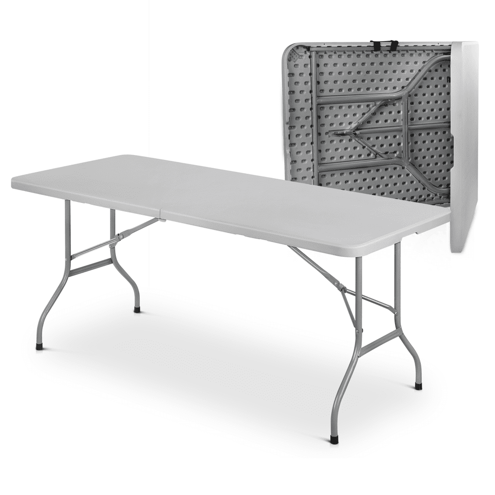 Gray Plastic Folding Table with Steel Frame for Indoor/Outdoor Use
