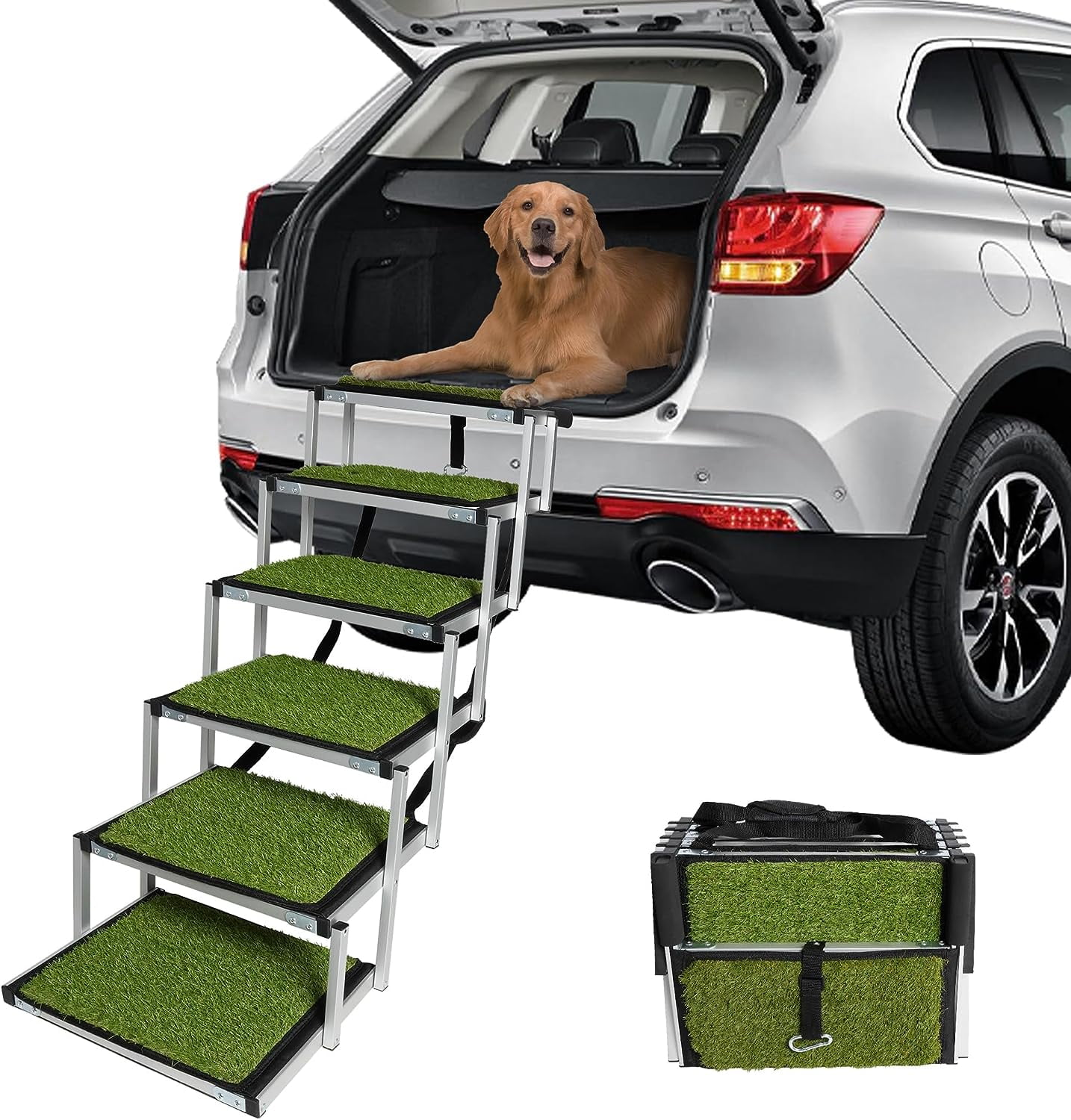Portable 6 Steps Dog Car Ramp for Smell and Middle Dogs, Collapsible