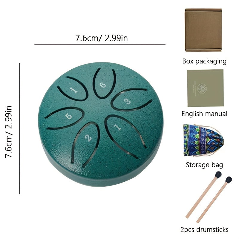 Portable 6-Tone Mini Steel Tongue Drum, 3 Inch 6 Note Steel Hand Drum ...