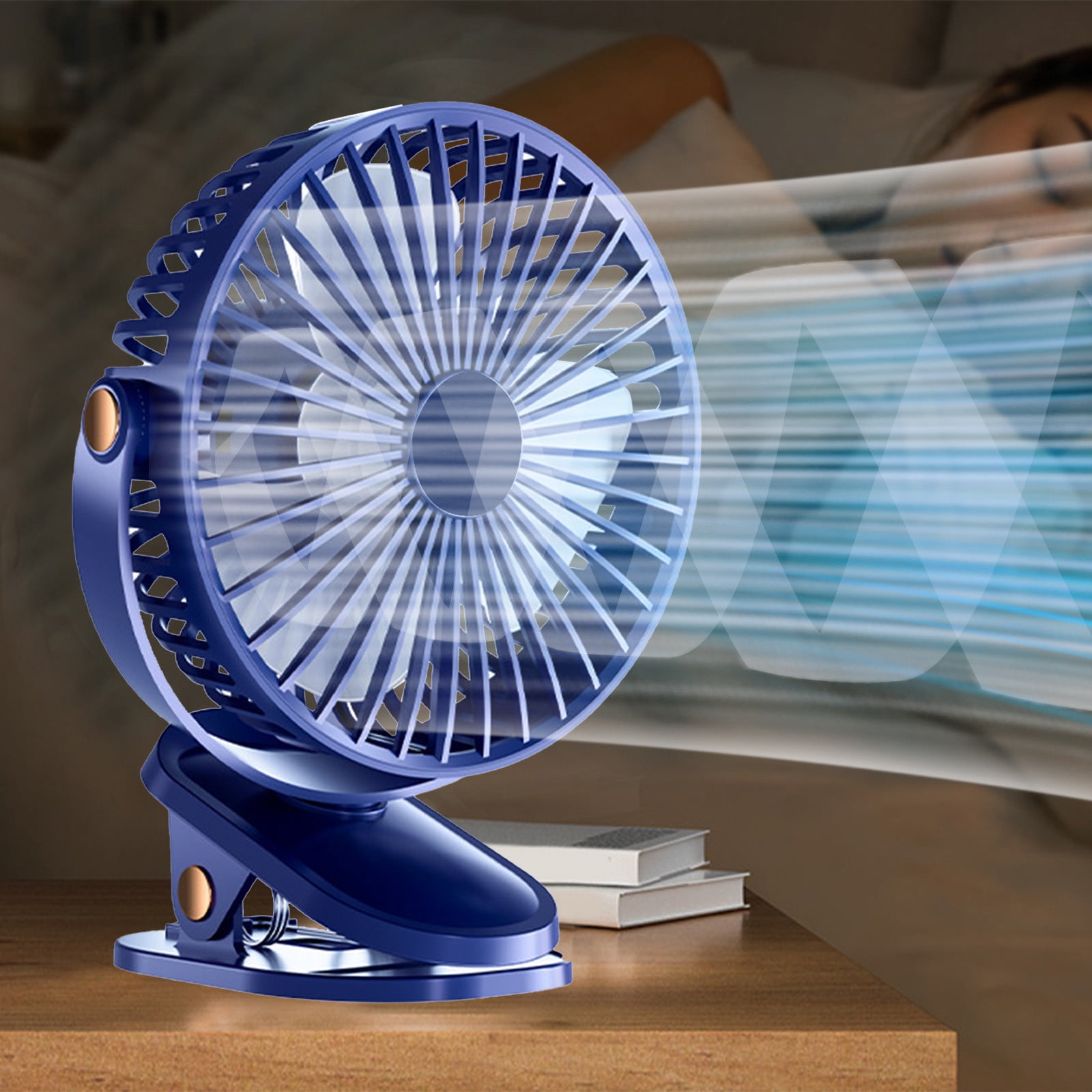 Portable 6-inch rechargeable clip-on desk fan with smart center LED digital wind speed display.