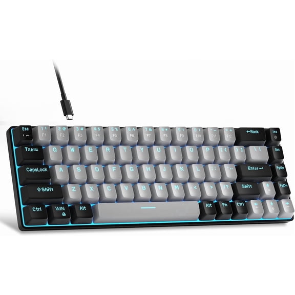 Portable 60% Mechanical Gaming Keyboard, MageGee MK-Box LED Backlit Compact 68 Keys TKL Wired Office Keyboard with Blue Switch for Windows Laptop PC Mac - Grey/Black