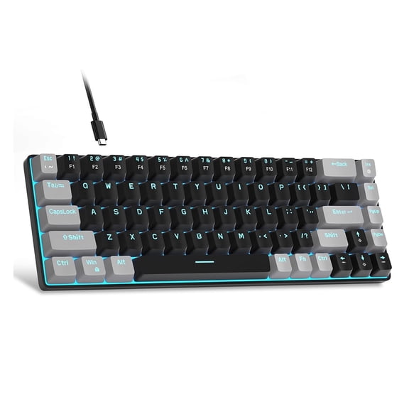 Portable 60% Mechanical Gaming Keyboard, MageGee MK-Box LED Backlit Compact 68 Keys TKL Wired Office Keyboard with Red Switch for Windows Laptop PC Mac - Black/Grey
