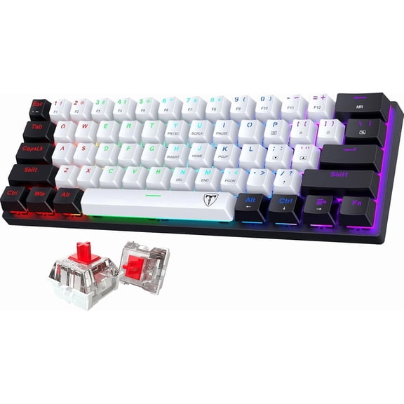 Portable 60% Mechanical Gaming Keyboard,Wired ErgonomicKeyboard with Red Switches,18 Backlit Keyboard,61 -Compact Mini OfficeKeyboard for PC//,Easy to Carry Trip-Black/White