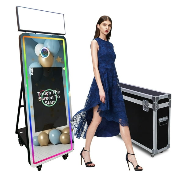 Portable 60inch Photo Booth Machine with 32inch LCD Touch Screen Magic Mirror Selfie Machine APP Control with Flight Case for Events Party