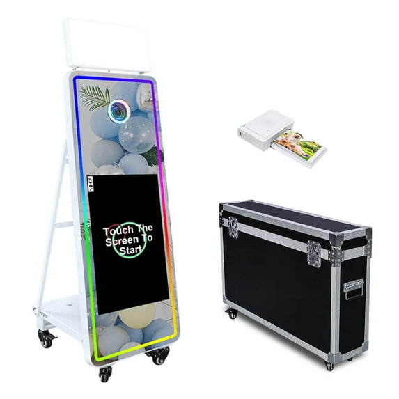 Portable 60inch Photo Booth Machine with 32inch LCD Touch Screen Magic Mirror Selfie Machine APP Control with Flight Case for Events Party