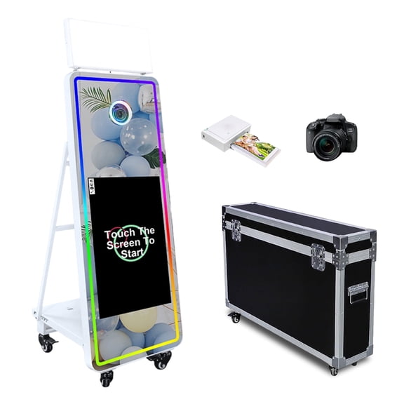 Portable 60inch Photo Booth Machine with 32inch LCD Touch Screen Magic Mirror Selfie Machine APP Control with Flight Case for Events Party