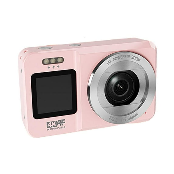 Portable 64MP 4K Digital Camera Double Screen 18X Opticals Zoom Pink Camera for Teens Beginners