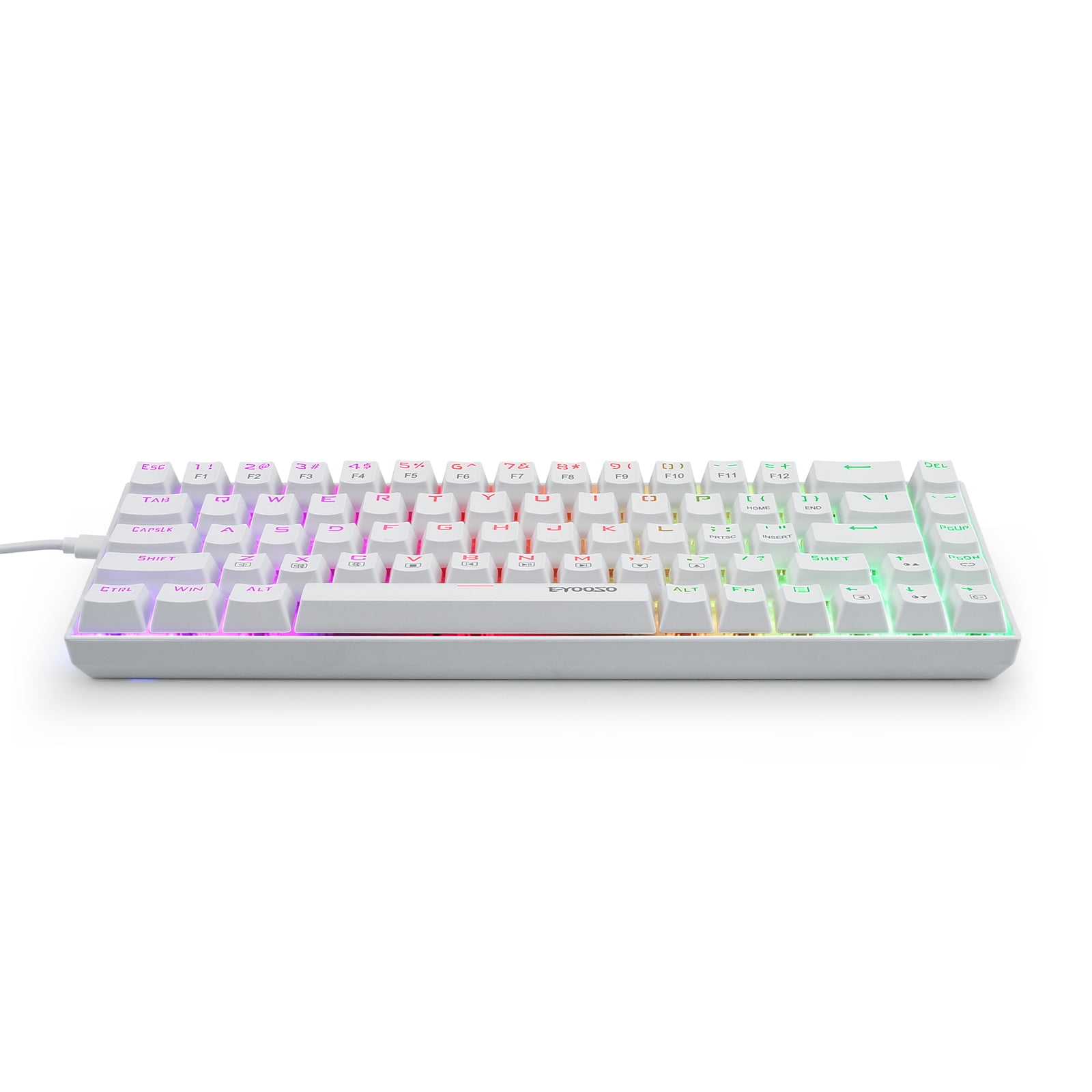 Portable 65% Mechanical Gaming Keyboard, E-YOOSO Z-686 Customizable Per-Key RGB Backlit, Compact 68 Keys Mini Wired Office Keyboard with Blue Switch for Windows Laptop PC Mac - White