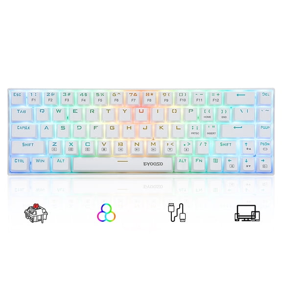 Portable 65% Mechanical Gaming Keyboard, E-YOOSO Z-686 Customizable Per-Key RGB Backlit, Compact 68 Keys Mini Wired Office Keyboard with Red Switch for Windows Laptop PC Mac - White