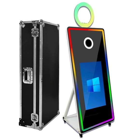 WideMeet 65''Portable Magic Mirror Photo Booth 32''Touch Screen with RGB Light Selfie Machine for Party