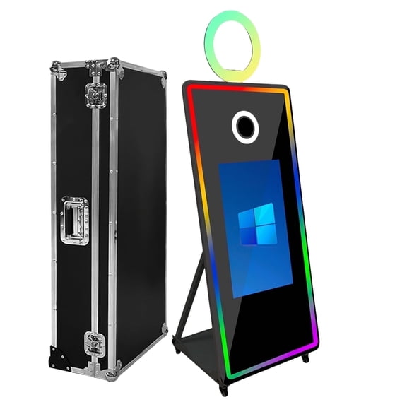 WideMeet 65''Portable Magic Mirror Photo Booth 32''Touch Screen with RGB Light Selfie Machine for Party