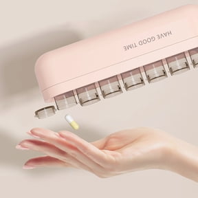 Portable 7 Compartment Weekly Pill Organizer Case Travel Medicine Box for Tablets Supplements Medication Vitamins Pink Green Beige Compact Daily