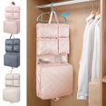 thumbnail image 1 of Portable 7-in-1 Travel Hanging Storage Bag, Large Capacity Organizer for Underwear, Clothing, Toiletries, Shoes, Foldable, Pink/Khaki/Gray, 29.5x18.1x4.7in, 1 of 7