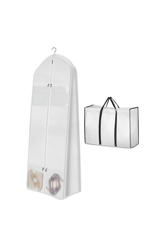 Portable 70In Wedding Dress Garment Bag with Bride Tote Bag 8In Gusseted Dress Bags for Gowns Long 4 Pockets Dress Cover