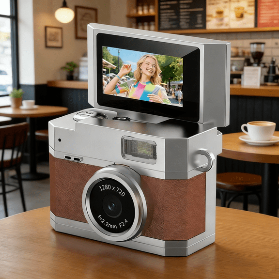 Portable 720P HD Video Camera with LED Fill Light, 4 Creative Filters, Lightweight Pocket Camera, Novelty Gift for Birthday/Holidays (Silver Chain Included)