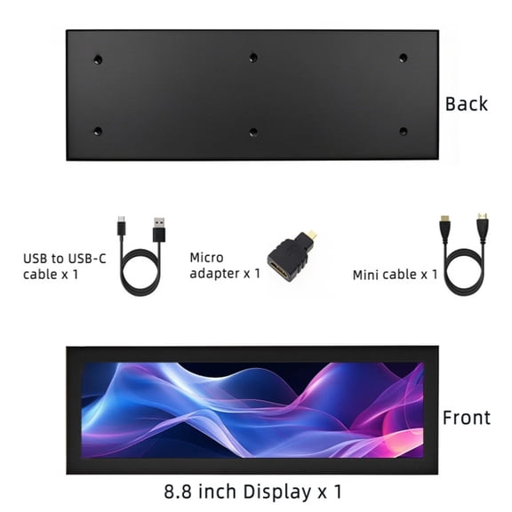 Portable 8.8inch Mini Display 1920x480 Secondary Monitor for RPi Desktop PC with Metal Protective Shell