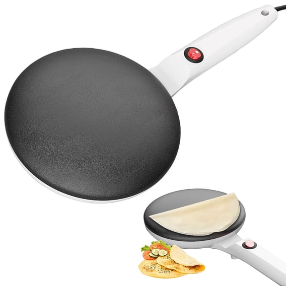 Portable 8" Crepe Maker Non Stick Griddle, Auto Thermostat Handheld Long Handle Pancake Chapati Maker