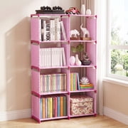 HONEIER Bookshelf, 8-Cube Storage Organizer, 5-Tier Open Bookcase for Bedroom Living Room Office, Pink