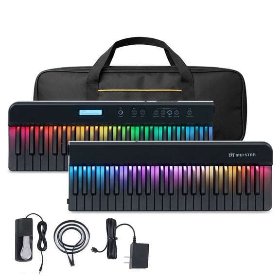 MUSTAR 88 Key Magnetic Detachable Digital Piano Portable Keyboard with Rainbow LED Keys, Semi-Weighted, Bluetooth MIDI,Pedal & Carry Bag for Beginners(Black)