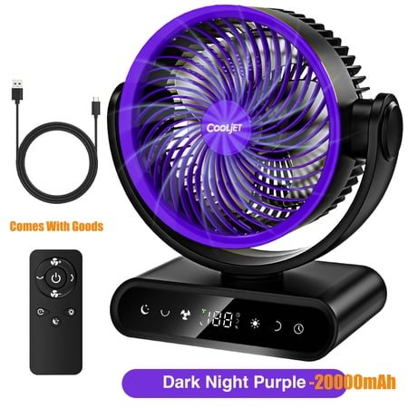 Portable 9-inch Rechargeable Fan with Remote, 20000mAh/40000mAh Battery, 5 Speeds & 90°/120° Oscillation, 12 LED Warm Lights, 14-50H Runtime for Outdoor Camping Home