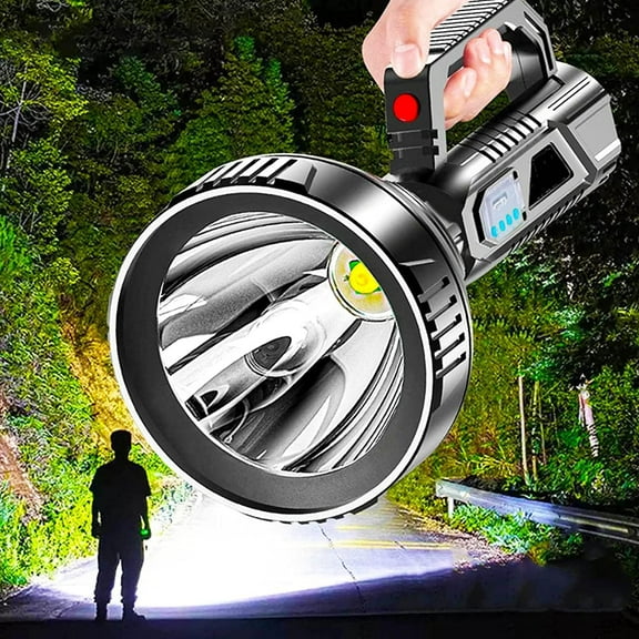 Portable 90000 LED Ultra Bright Spotlight Flashlight, Strong Light Flashlight, 4 Lights Modes Camping Flashlight Handheld Household Searchlight Waterproof Lamp, USB Rechargeable, Black