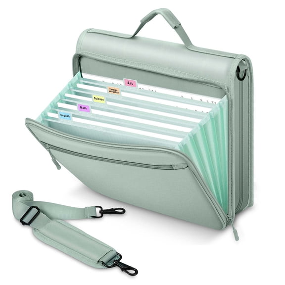 Portable A4 Expanding File Organizer with Zipper & Shoulder Strap, Accordion File Folder with 3-Ring Binder, Large Capacity Document Storage Bag for Home, Office & Travel (Fits 500 Sheets)(Green)