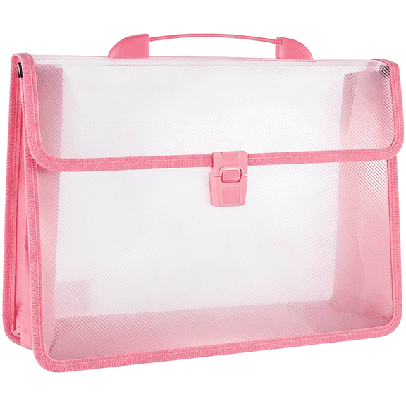 Portable A4 File Case, PP Plastic Transparent Document Holder, 13 x 9.4 x 3.9 In, Oxford Cloth Edge Document Carrier with Handle, Splash-Proof Buckle Closure for Home Office, Pink