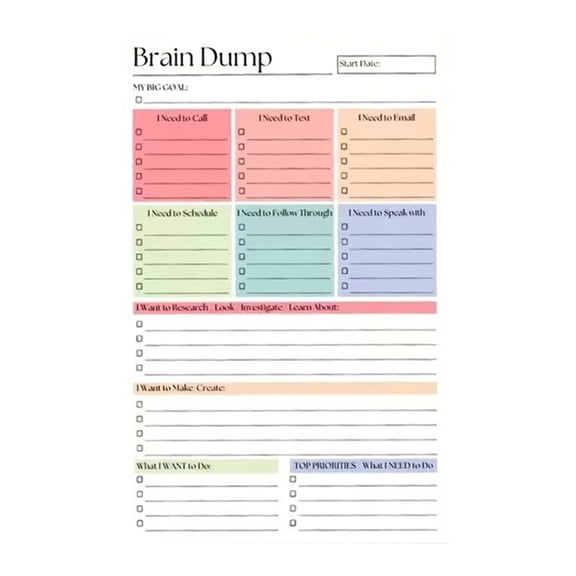 Portable A5 Brain Dump Notebook, 50 Tear Away Pages To Do List Planner, Simple Minimal Planning Tool for Personal Daily Management