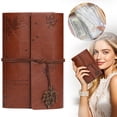 thumbnail image 1 of Portable A6 Leather Notebook Cover Journal Ring Loose Leaf Binder Fallen Leaf Design,Vintage Leather Cover Travel Binder for Diary and Note Taking(G), 1 of 9