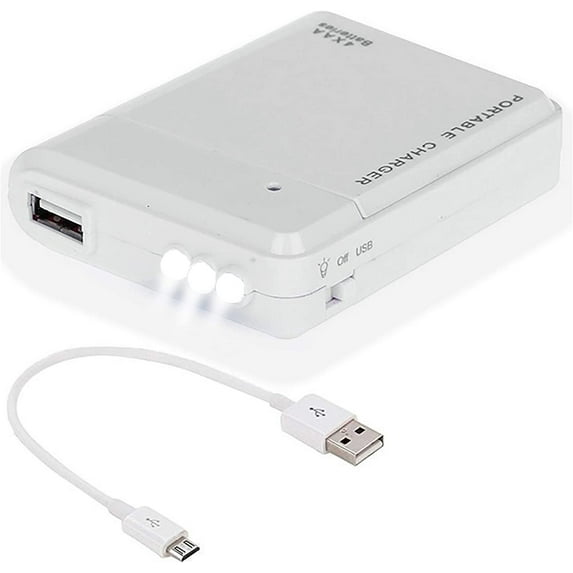 Portable AA Battery Travel Charger Compatible with Apple iPhone 12/12 Pro/12 Pro Max/12 Mini with LED Light! (Takes 4 AA Batteries,USB Type-C) [WHITE]