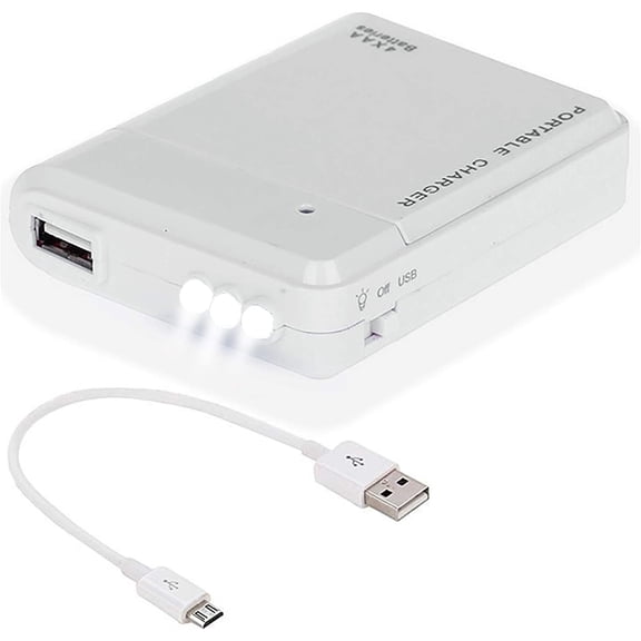 Portable AA Battery Travel Charger Compatible with Microsoft Surface Book 2/Book 3/Pro X/Go 2/Pro 7 with LED Light! (Takes 4 AA Batteries,USB Type-C) [WHITE]