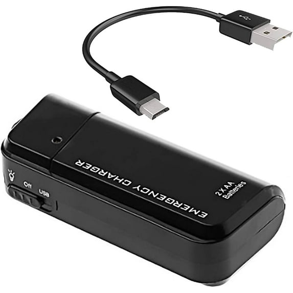 Portable AA Battery Travel Charger Compatible with Samsung LG/Google/Apple/iPads with LED Light! (Takes 2 AA Batteries,USB Type-C) [BLACK]