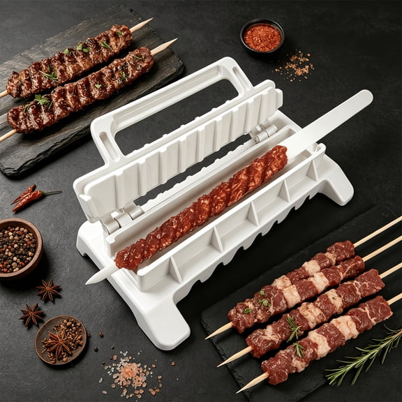 Portable ABS Manual Skewer Machine, for Home, Outdoor & Camping BBQ, Compact & Lightweight Skewer Maker, Sturdy & Durable Hand Tool, Easy to Clean & Reusable