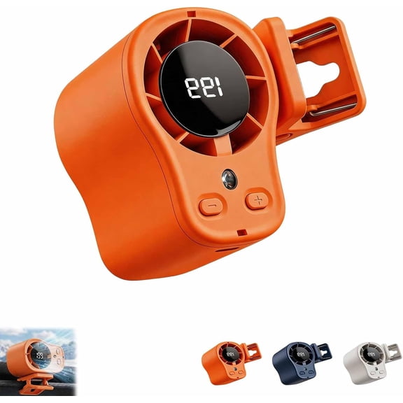 Portable AC for Cars Without AC, 12V Electric Clip On Air Conditioner Fan | Rechargeable Battery Cooling System with LED Display, 199 Speeds, 360° Rotation for Truck, Golf Cart, Camping (Orange)
