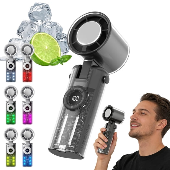 Portable AC Fan with Turbo Ice Cooling - Handheld Personal Fan with 1-199 Speeds & Fill Light - 4000mAh Rechargeable Mini Fan, 135° Tilt Foldable for Travel, Desk & Makeup