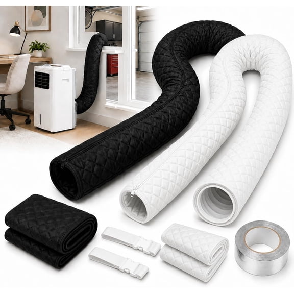 Portable AC Hose Insulation Sleeve, AC Pipe Insulation Cover with Zipper Closure, Heat Resistant Duct Wrap for 5 to 5.9 Inch Exhaust Hose, Light Gray for Home Garage (Whtie+Whtie)