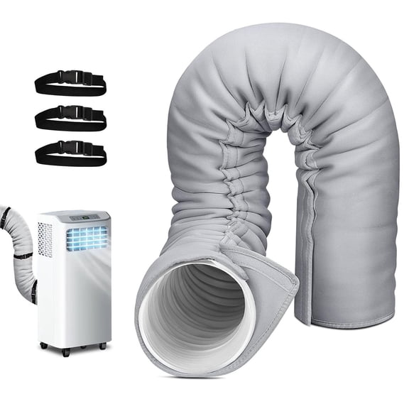 Portable AC Hose Insulation Sleeve, Insulated Air Conditioner Exhaust Cover Wrap Fits 5" & 5.9" Diameter Tube, 3 Adjustable Buckle Straps, Light Gray