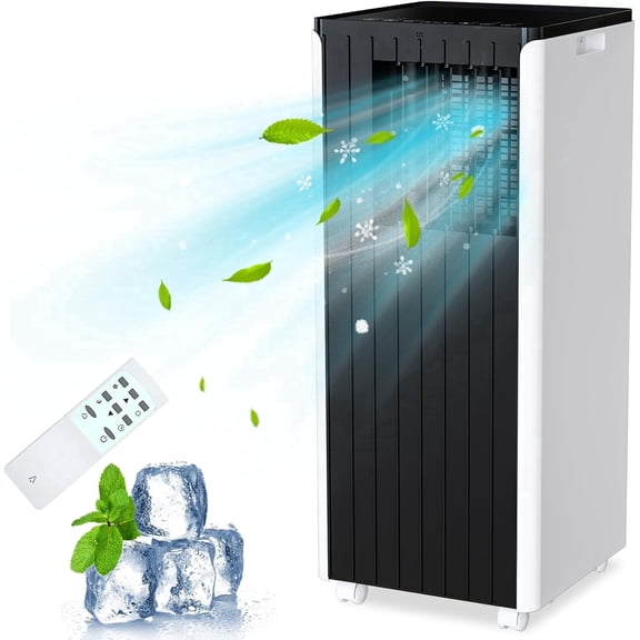 Portable AC Unit 8000 BTU, Remote and 24H Programmable Timer, Low Noise for Up to 350 sq ft, Black/White