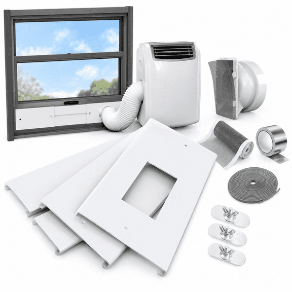 Portable AC Window Vent Kit 26-47" Adjustable with Coupler for Double-Hung and Small Sliding Windows
