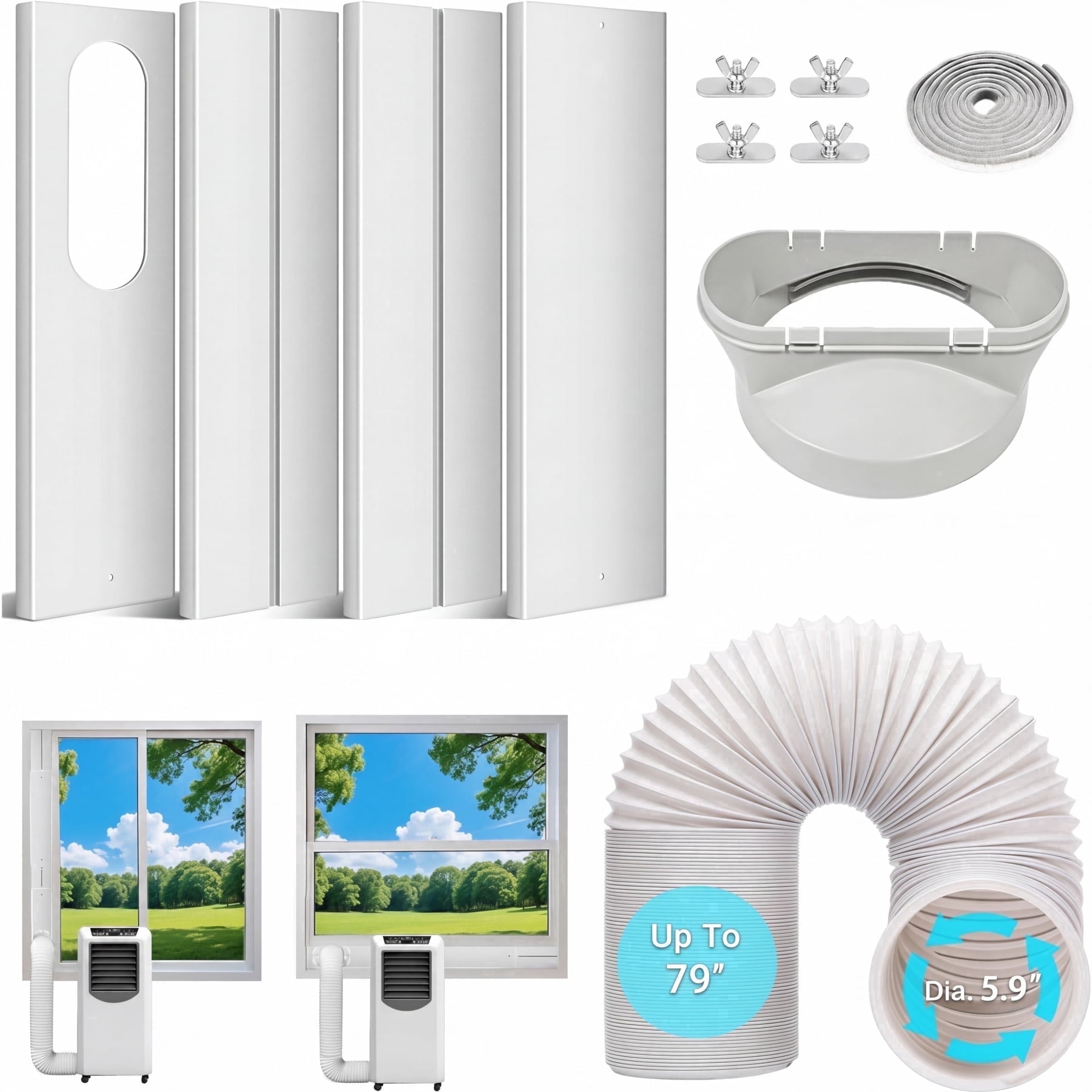 Portable AC Window Vent Kit for 5.9” Exhaust Hose, Adjustable Sliding Window Seal (Up to 79” Length), Universal Replacement Kit for Portable Air Conditioner with Coupler