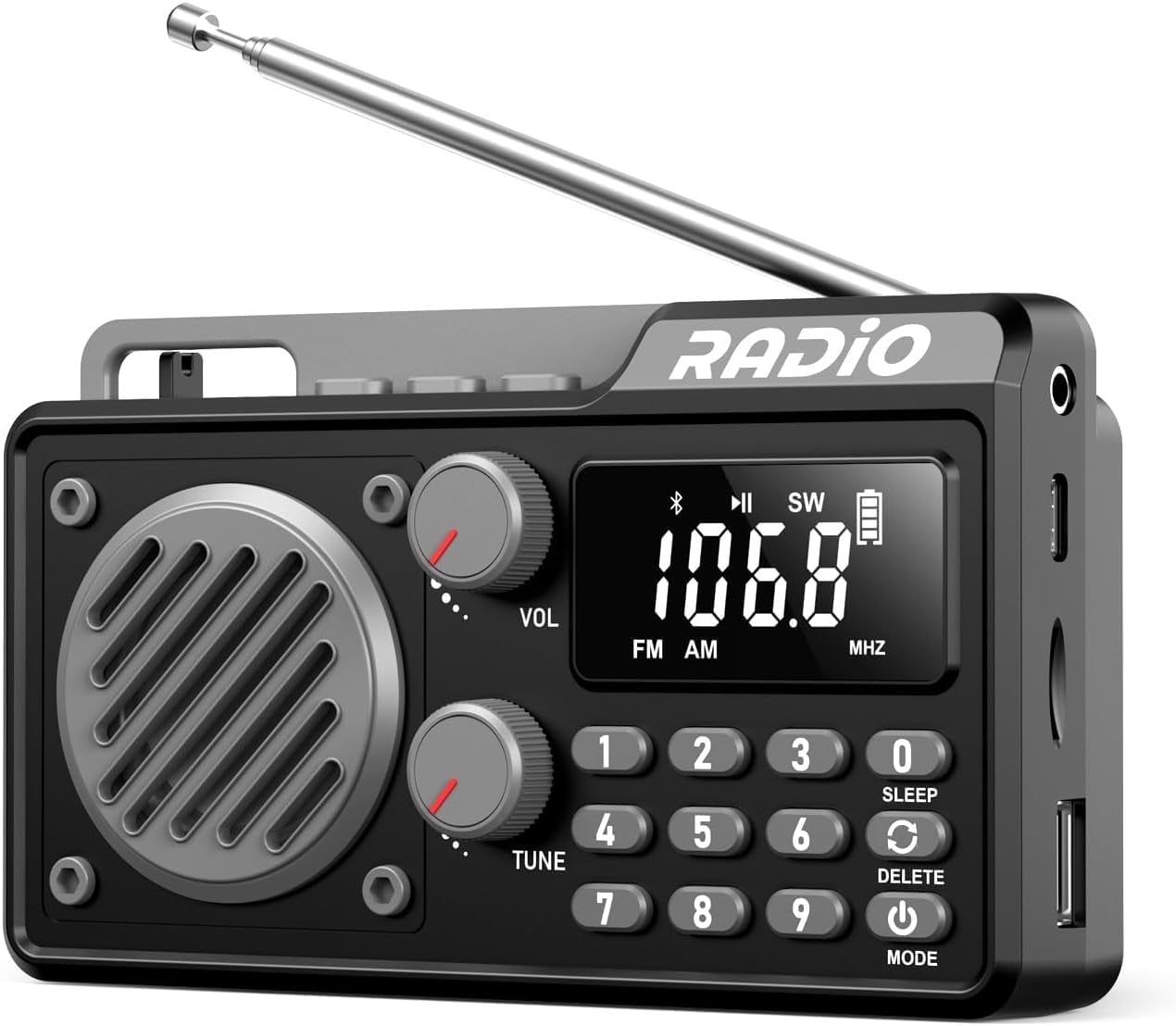 Portable AM/FM Radio, 1500mAh Rechargeable Battery, Excellent Reception ...