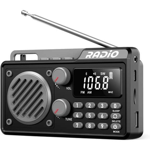 Portable AM/FM Radio, 1500mAh Rechargeable Battery, Excellent Reception, Shortwave Transistor Radio, Bluetooth Wireless Speaker, Large LCD Screen, Compatible with TF Card, U Disk, and Headphones