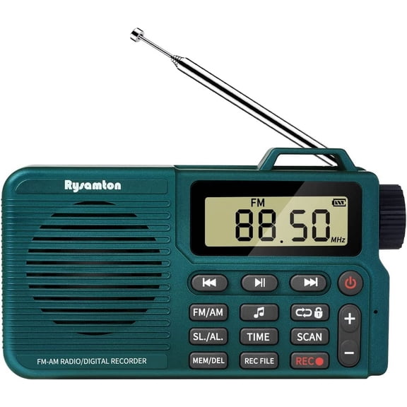 Portable AM/FM Radio, Digital Radio Recorder, Bluetooth 5.0, Alarm and Sleep Function, 12/24H Time Display with Large