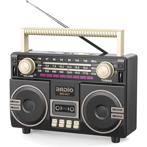 Portable AM/FM Radio with Dual Speakers, USB-C Rechargeable Retro Radio, Transistor Radios with Excellent Reception, Easy-to-Use Large Knob, Portable AM/FM Radios for Seniors at Home and Outdoors