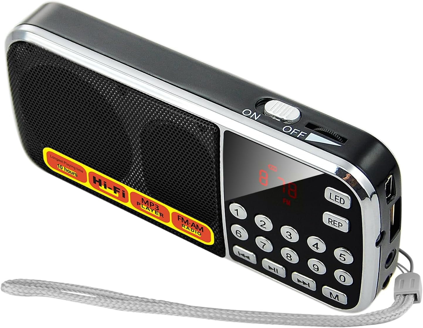 Portable AM/FM Radio with MP3 Player Support, USB/TF Card Playback, Rechargeable Battery, Excellent Reception & Sound Quality, Compact Design with Flashlight for Outdoor Use
