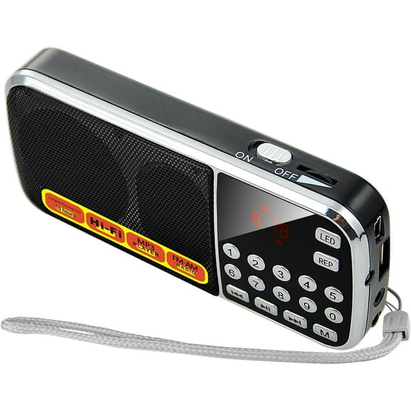 Portable AM/FM Radio with MP3 Player Support, USB/TF Card Playback, Rechargeable Battery, Excellent Reception & Sound Quality, Compact Design with Flashlight for Outdoor Use
